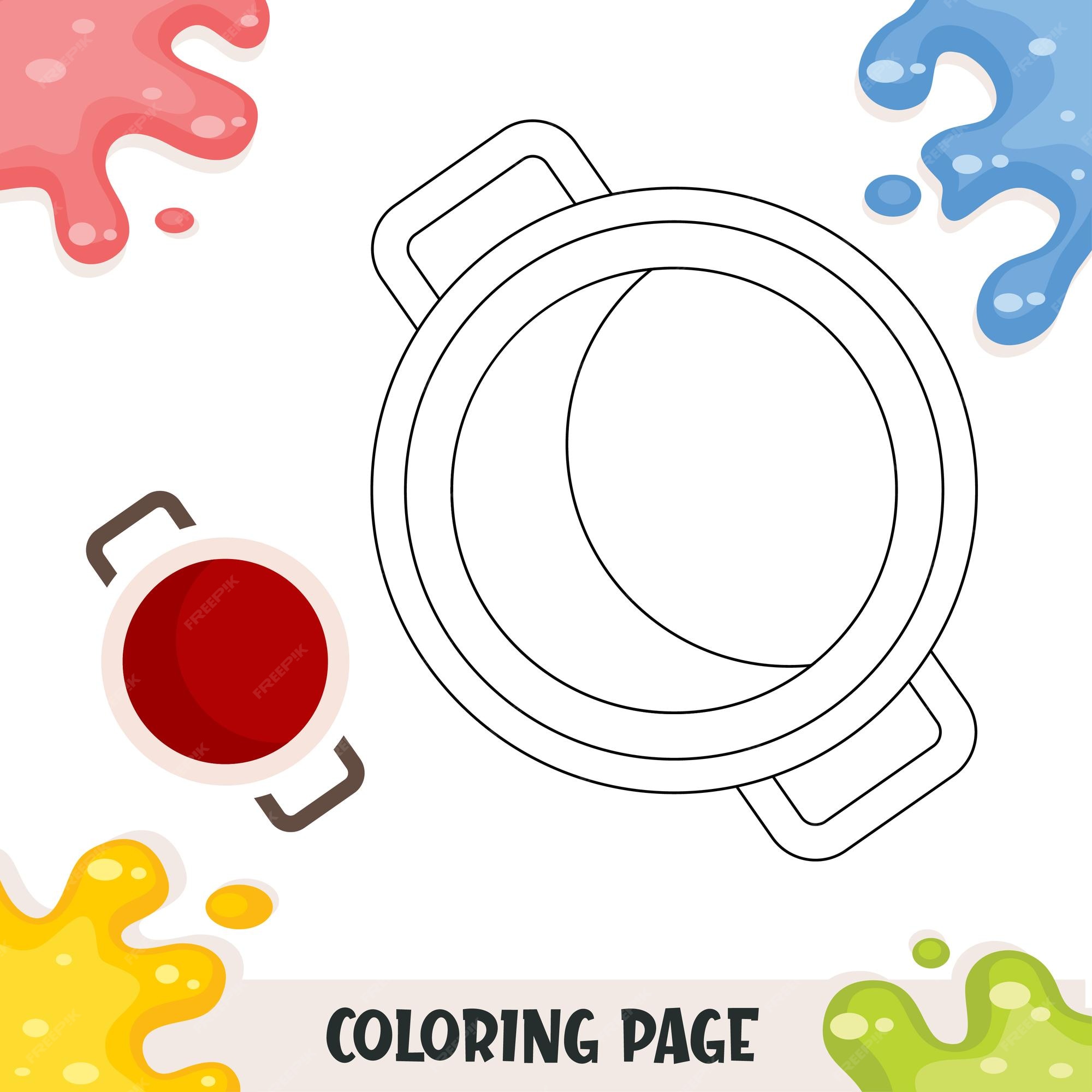 Premium vector coloring pages for kids with cooking soup illustration