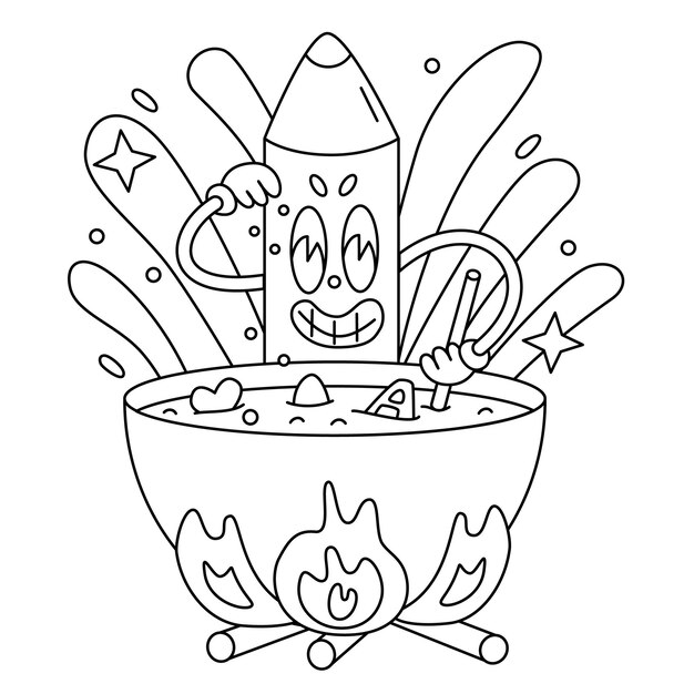 Premium vector vector cute pencil cooks soup coloring book cartoon isolated on white coloring page outline