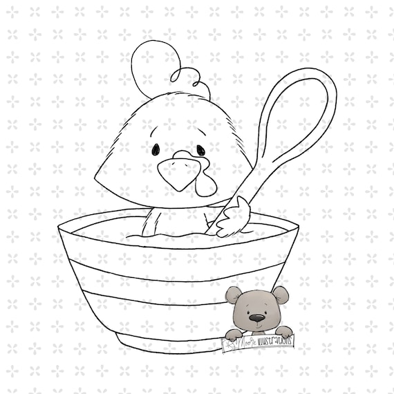 Chicken soup digi stamp digital instant download jpeg png coloring page