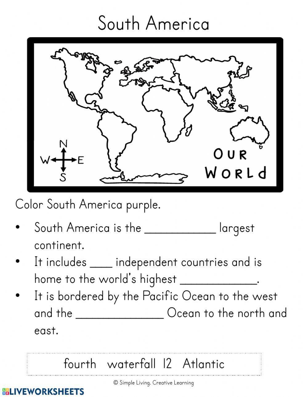 North and south america worksheet live worksheets