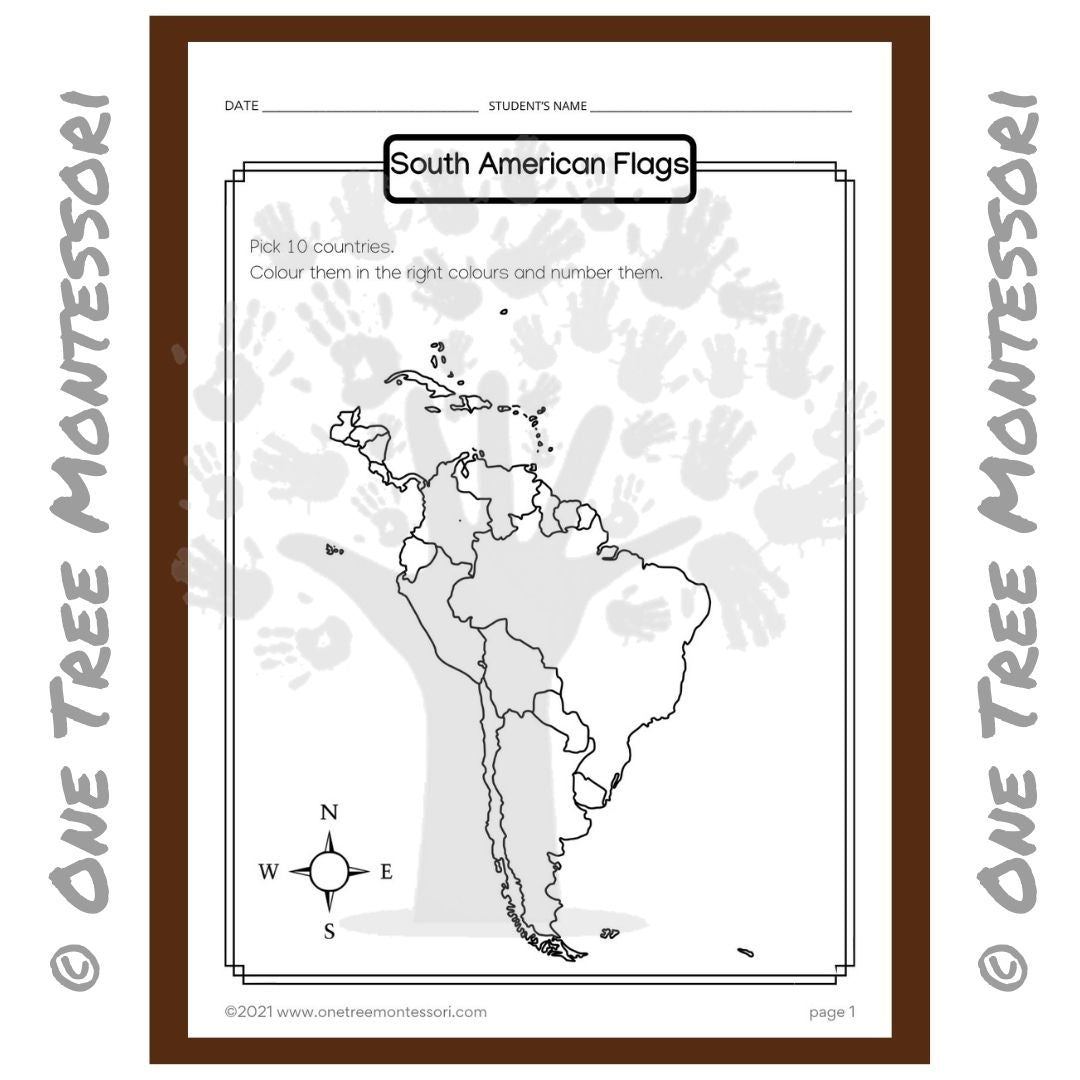Worksheet south american flags