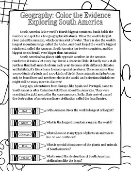Social studies color the evidence worksheets south american geography