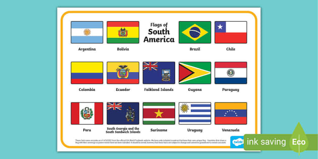 Flags of south america with names word mat teacher