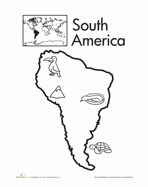 Color the continents south america south america continents activies geography for kids