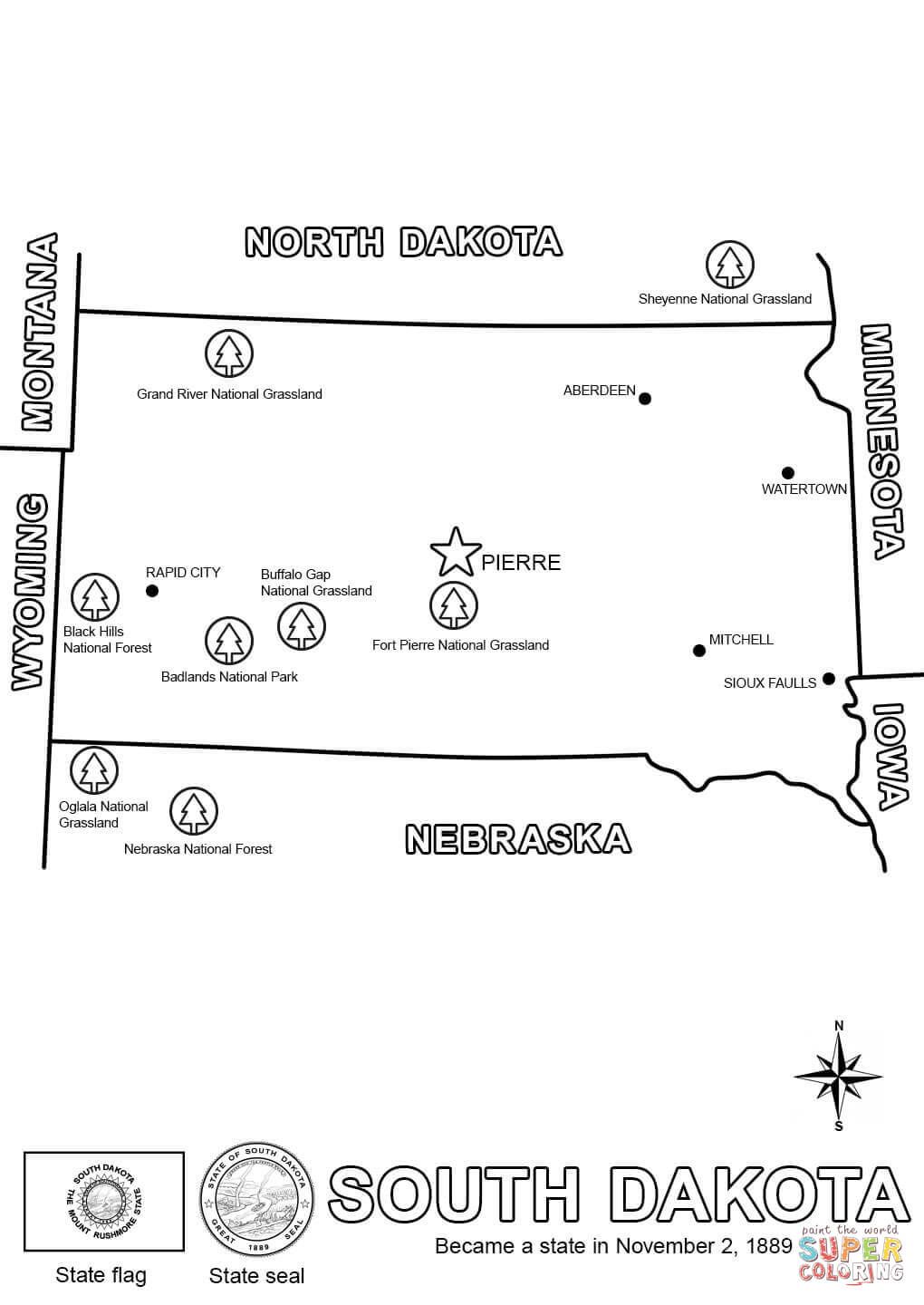 Click the south dakota state map coloring pages to view printable version or color it online patible with ipâ south dakota south dakota state coloring pages