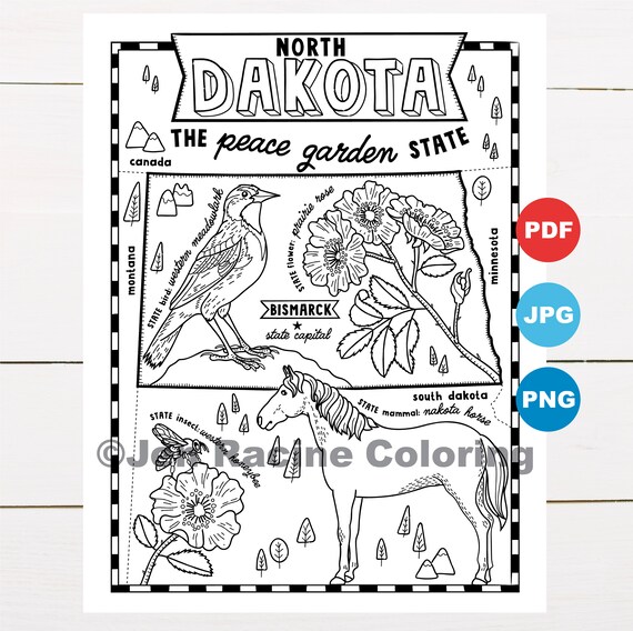 North dakota coloring page united states state map
