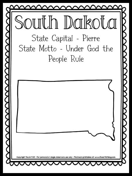 South dakota state outline coloring page free printable â the art kit