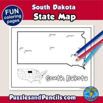 South dakota symbols coloring pages with map and state flag state symbols