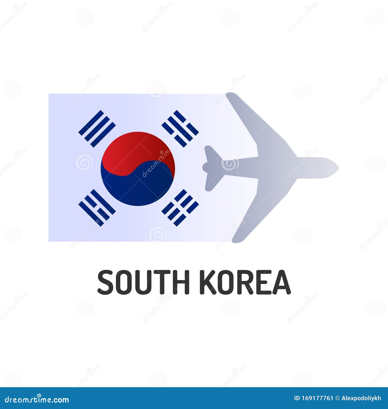 Flag of south korea color line icon airline network international flights popular tourist destination stock illustration