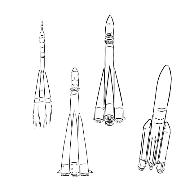 Premium vector rocket outline space rocket silhouette one line continuous vector illustration line art outline vect