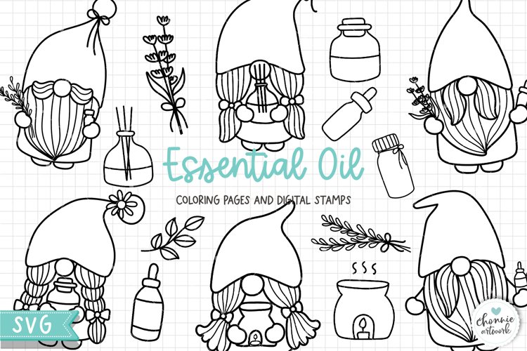 Essential oil gnome coloring pages spa day gnome digital
