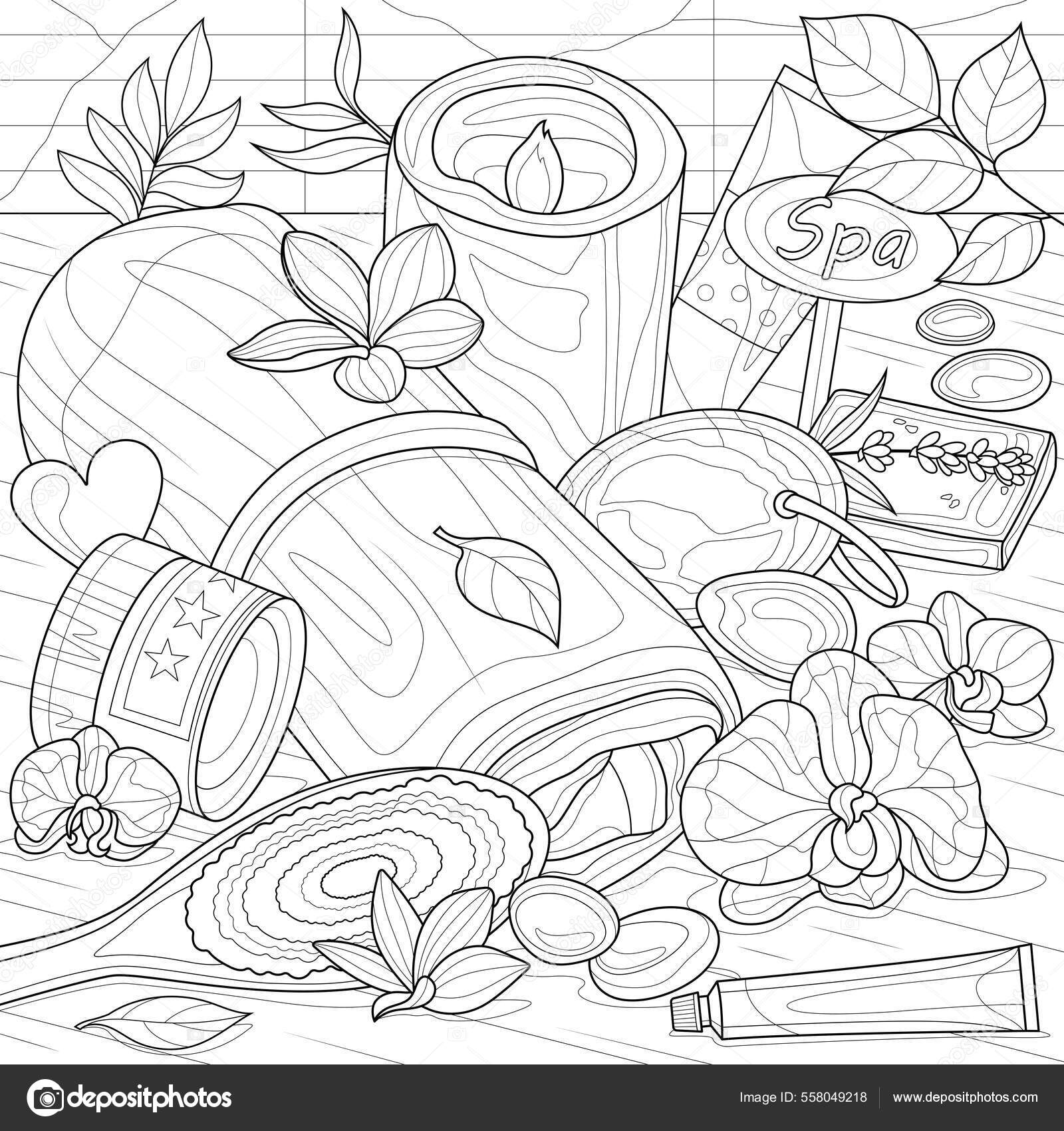 Accessories spa procedures coloring book antistress children adults illustration isolated stock vector by vlasenkoekaterinkagmail