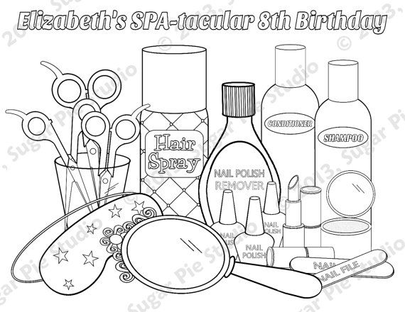 Personalized spa coloring page birthday party favor colouring activity sheet personalized printable template
