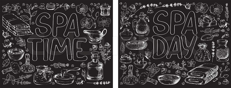 Coloring page with spa care elements vector line art illustration stock vector