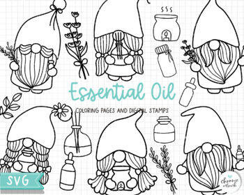 Essential oil gnome coloring pages spa day gnome digital stamps