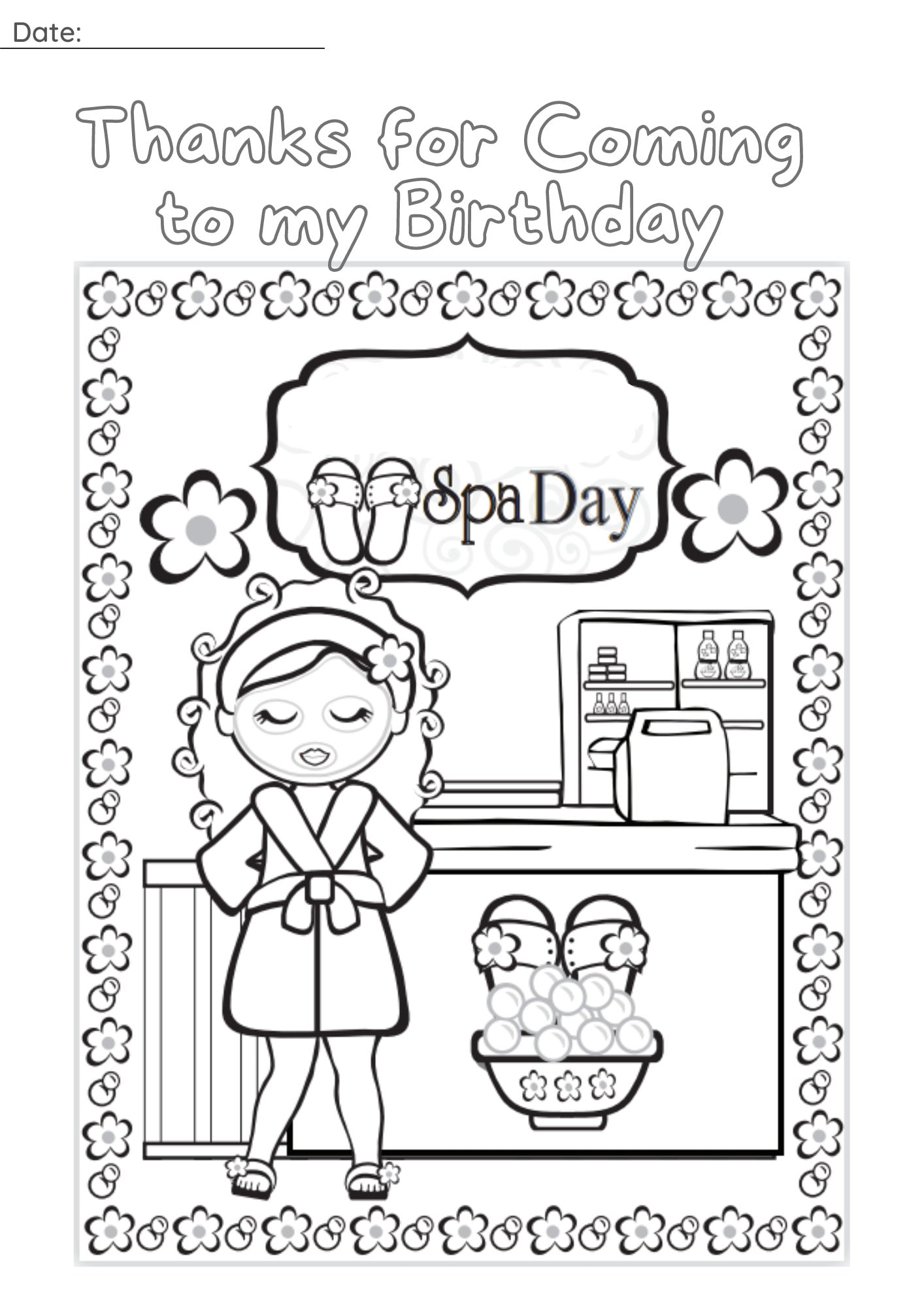 Digital blissful beauty spa day coloring page for young girls