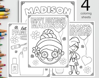 Personalized spa happy birthday printable personalized coloring sheets birthday coloring page birthday party activity spa makeover sleepover