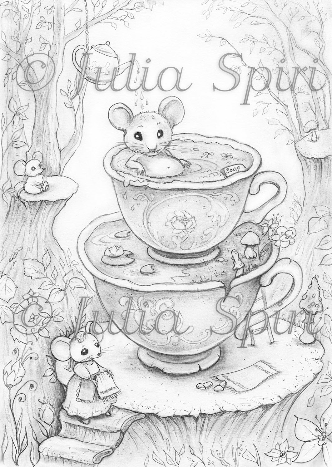 Grayscale coloring page fun mice mouse spa â the art of julia spiri