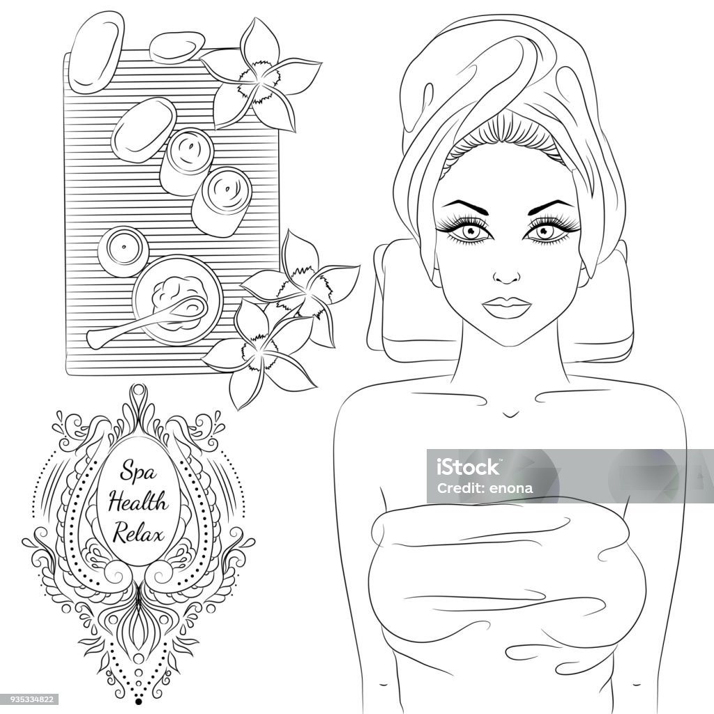 Girl spa line art stock illustration