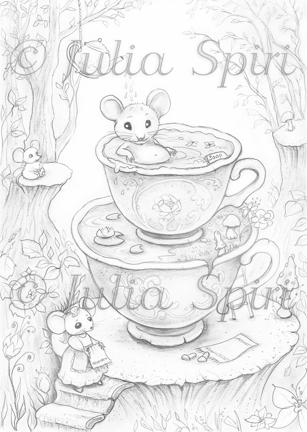 Grayscale coloring page fun mice mouse spa â the art of julia spiri