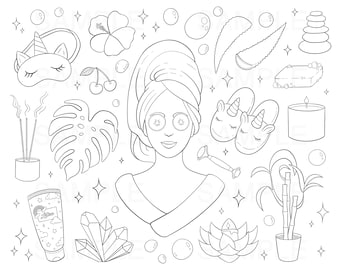 Spa day printable coloring page self care coloring page self love digital adult coloring page line art relaxing transparent png jpeg