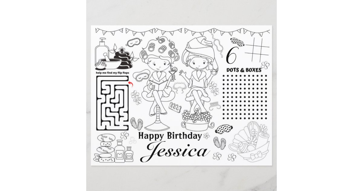 Spa birthday party activity coloring games