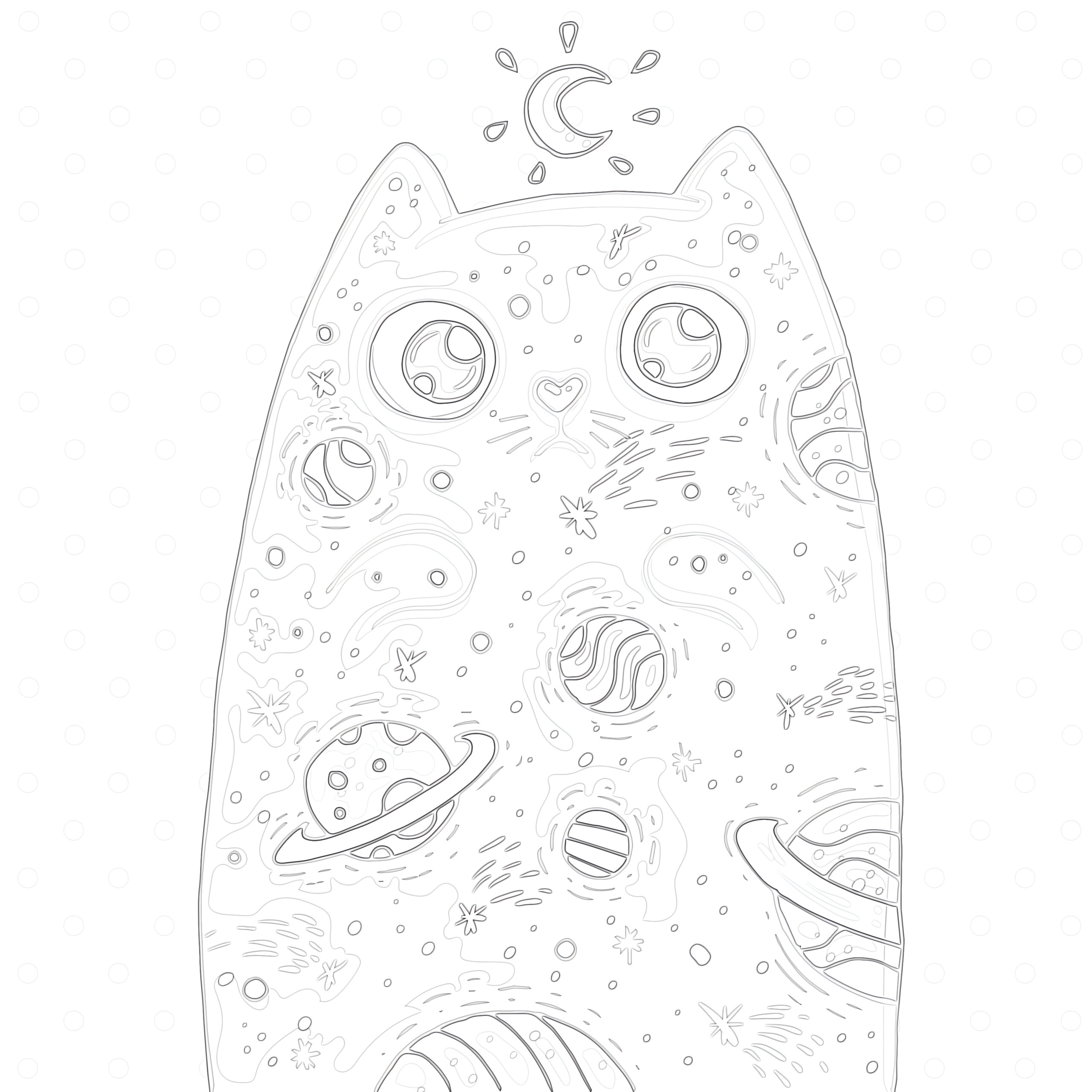 Space cat coloring page
