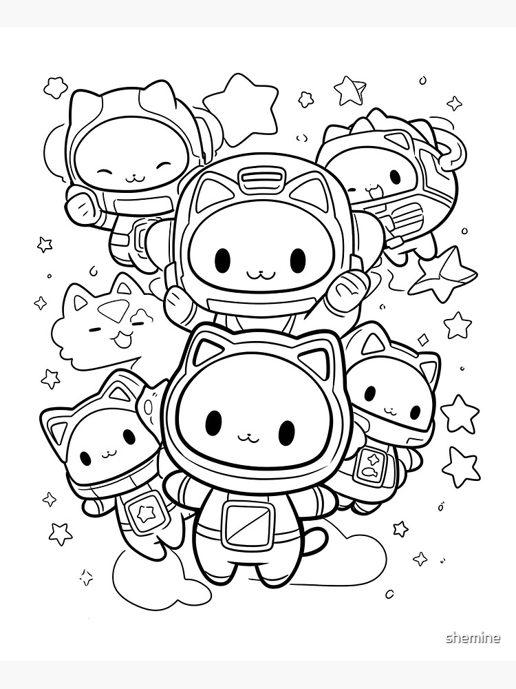 Adorable cat astronauts coloring page for kids cartoon kawaii space cats photographic print for sale by shemine