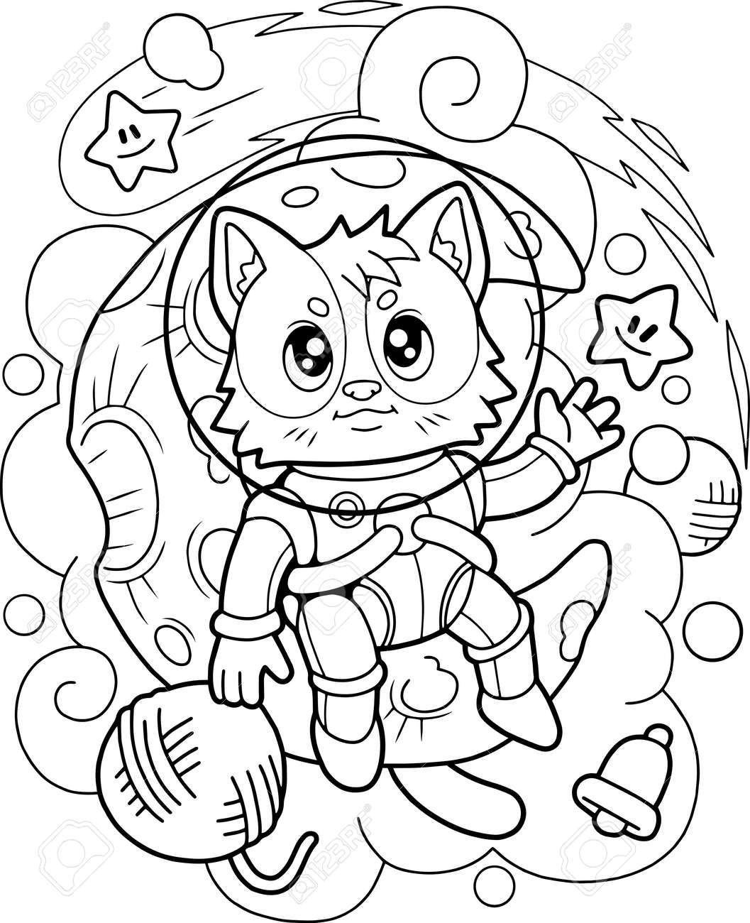 Cute cat astronaut sitting on the moon coloring book funny illustration royalty free svg cliparts vectors and stock illustration image