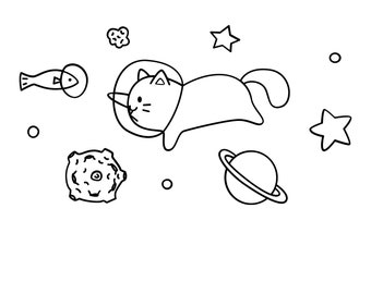 Printable cats in space coloring pages
