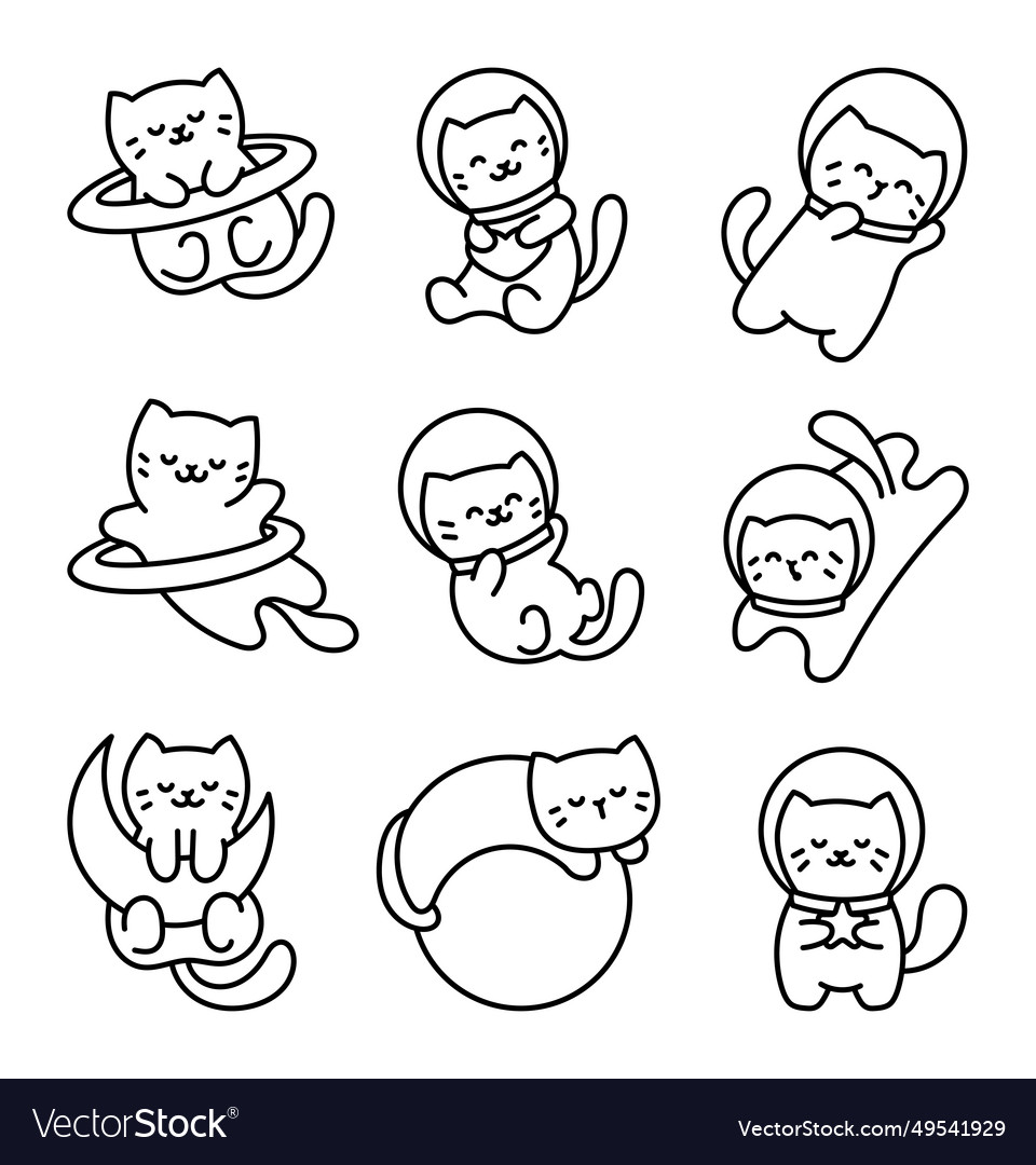 Kawaii space cute cat coloring page royalty free vector