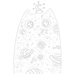 Space cat coloring page