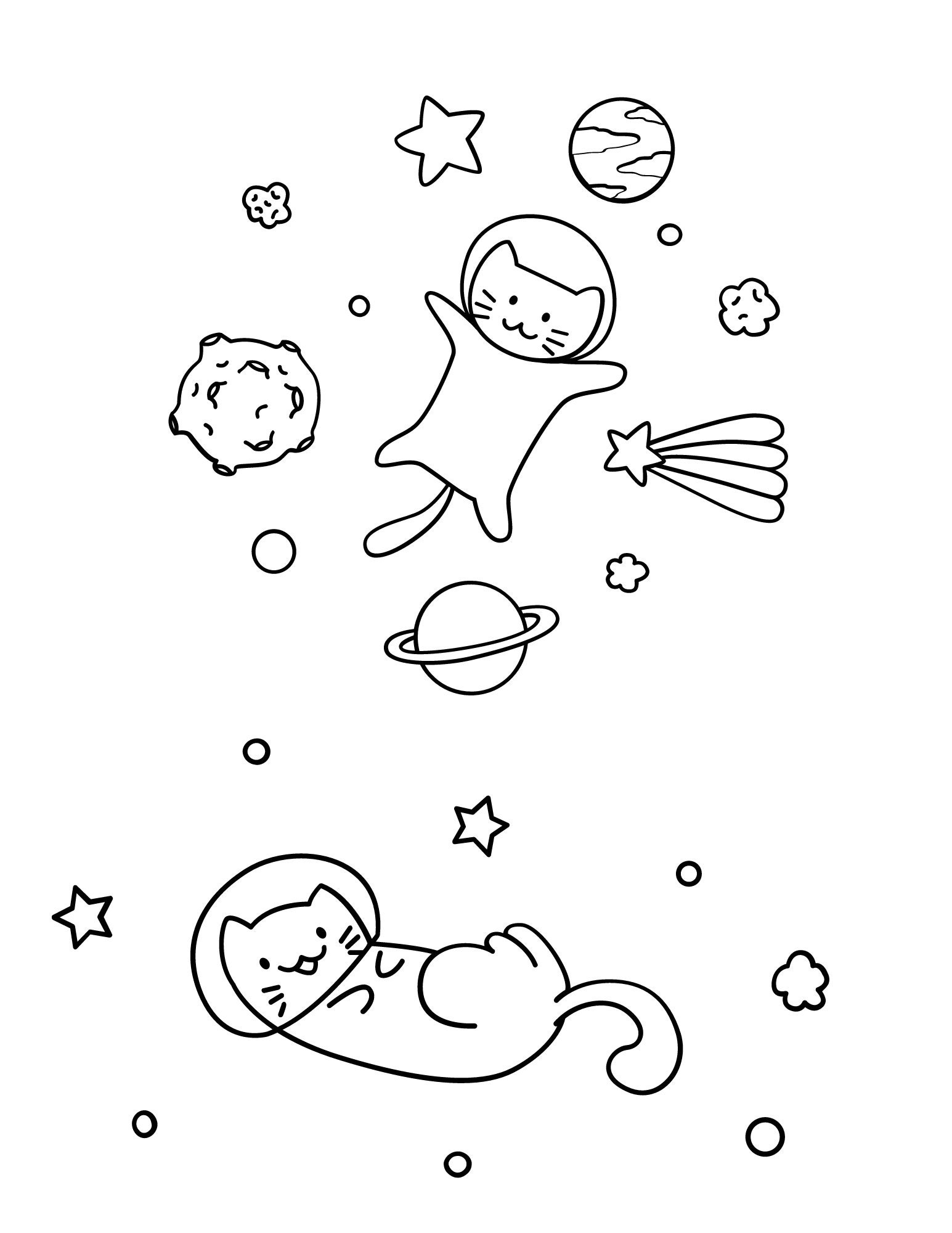 Printable cats in space coloring pages
