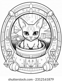 Illustration cat astronaut space coloring book stock illustration