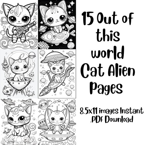 Space cats coloring book snugglepusscats alien cat coloring