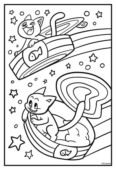 Cosmic cats flying saucers coloring page crayola free coloring pages cat coloring page coloring pages