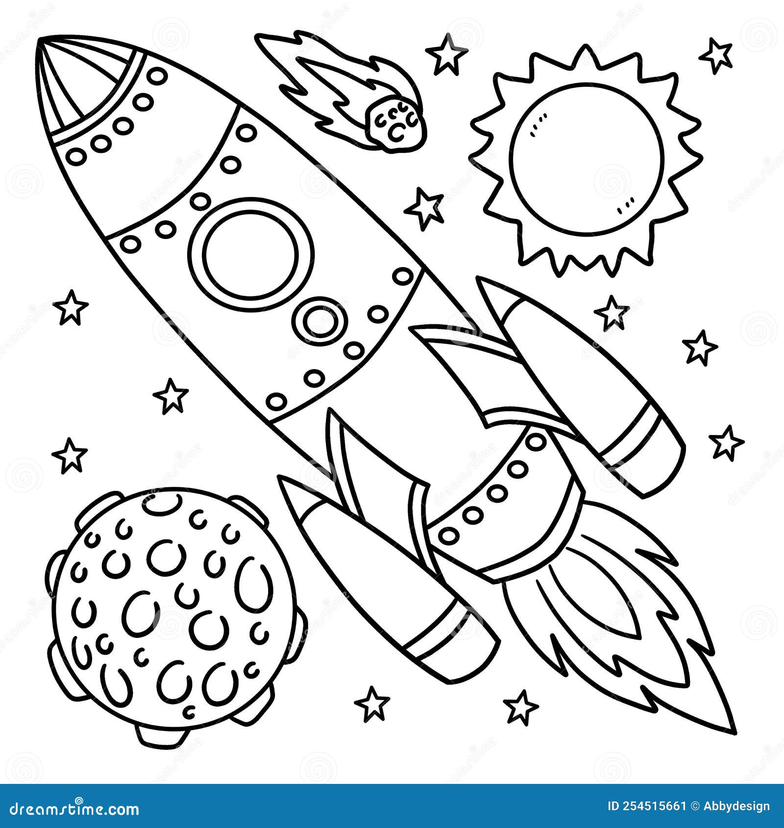 Space shuttle coloring page for kids stock vector