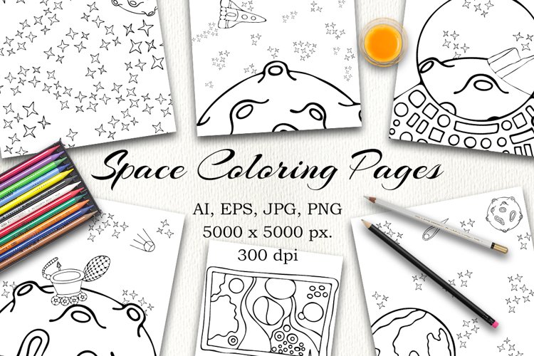 Coloring pages for kids outer space illustrations