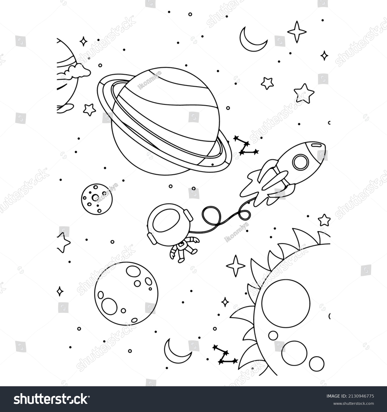 Space coloring pages kids printable stock vector royalty free