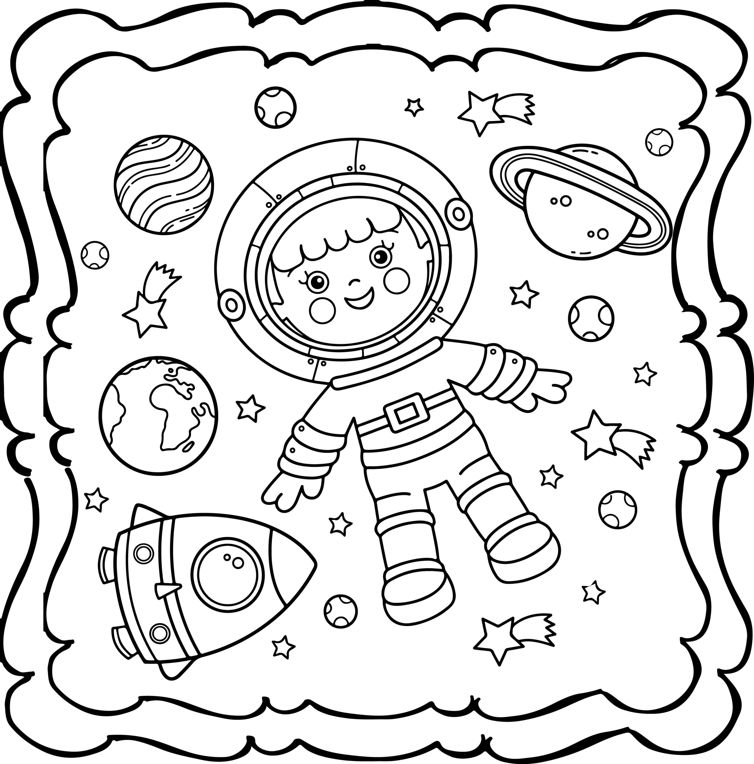 Space coloring book easy and fun skiing space book for kids made by teachers