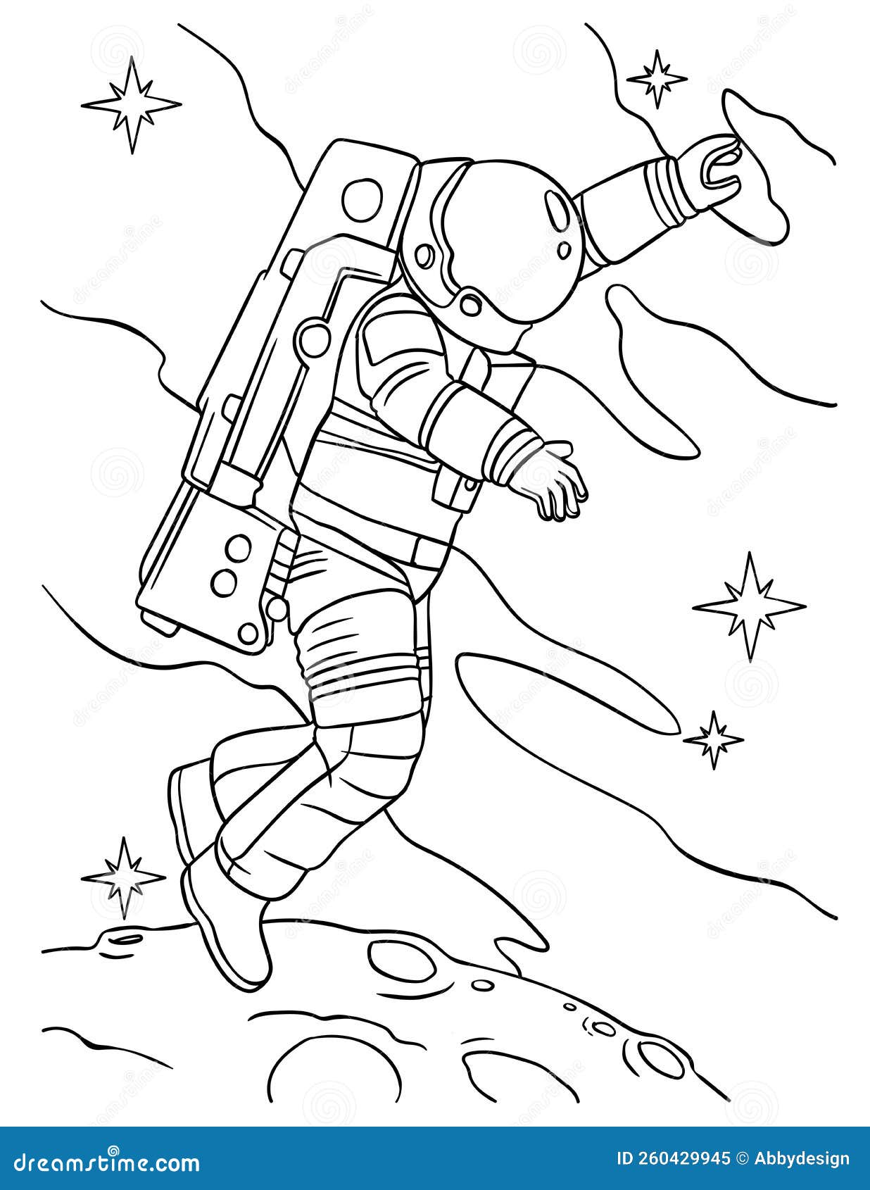 Astronaut in space coloring page for kids stock vector
