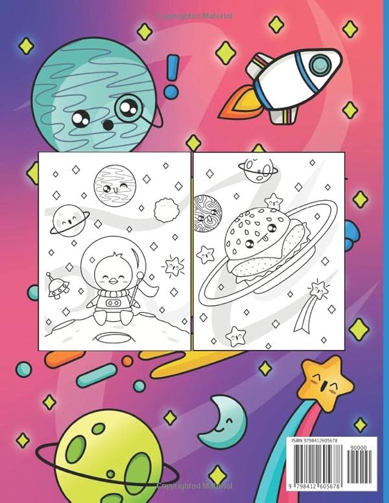 Kawaii in space coloring book cute and easy space themed coloring with animals food and planets for fun and relaxing gal color books