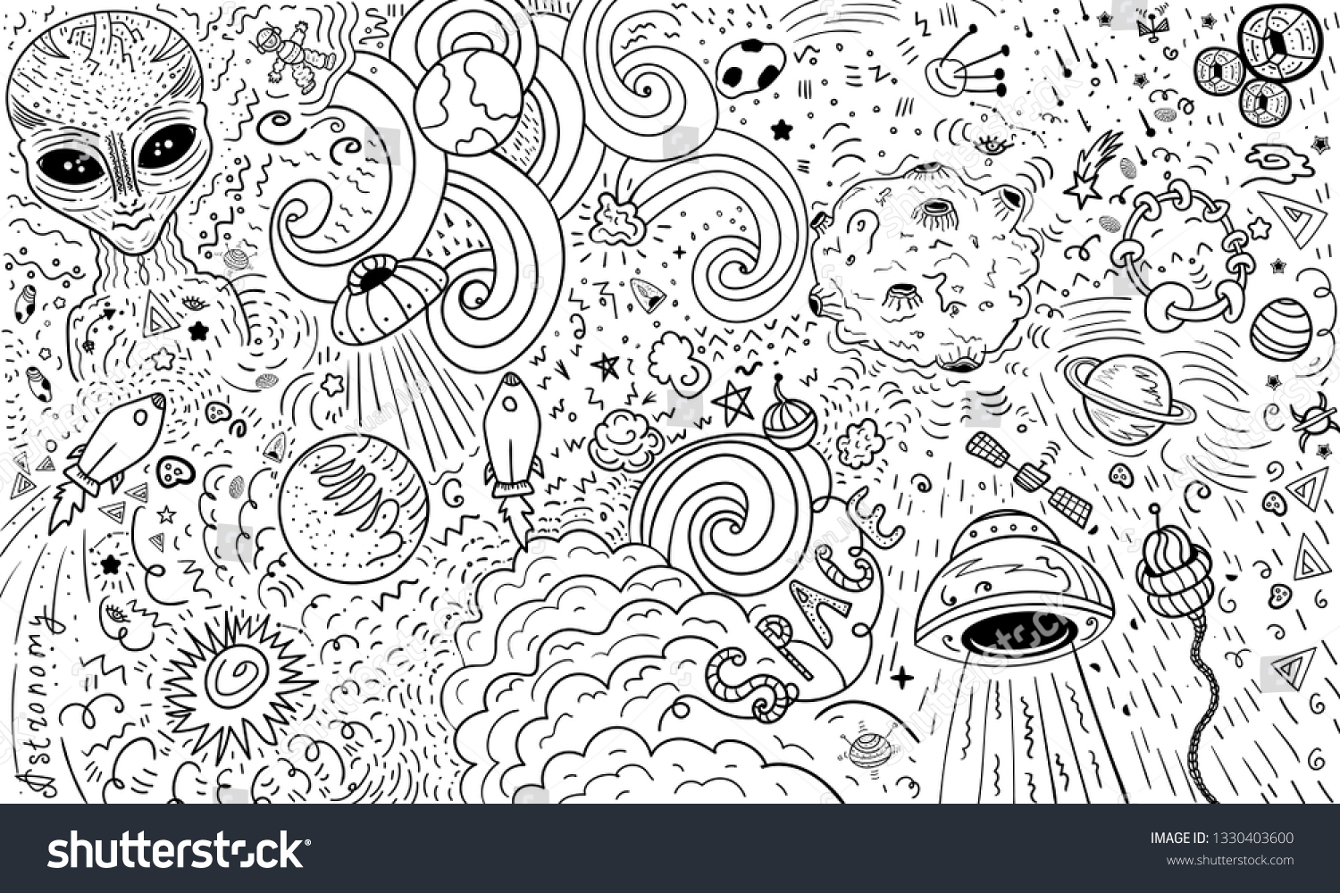 Doodle space element coloring page book stock vector royalty free