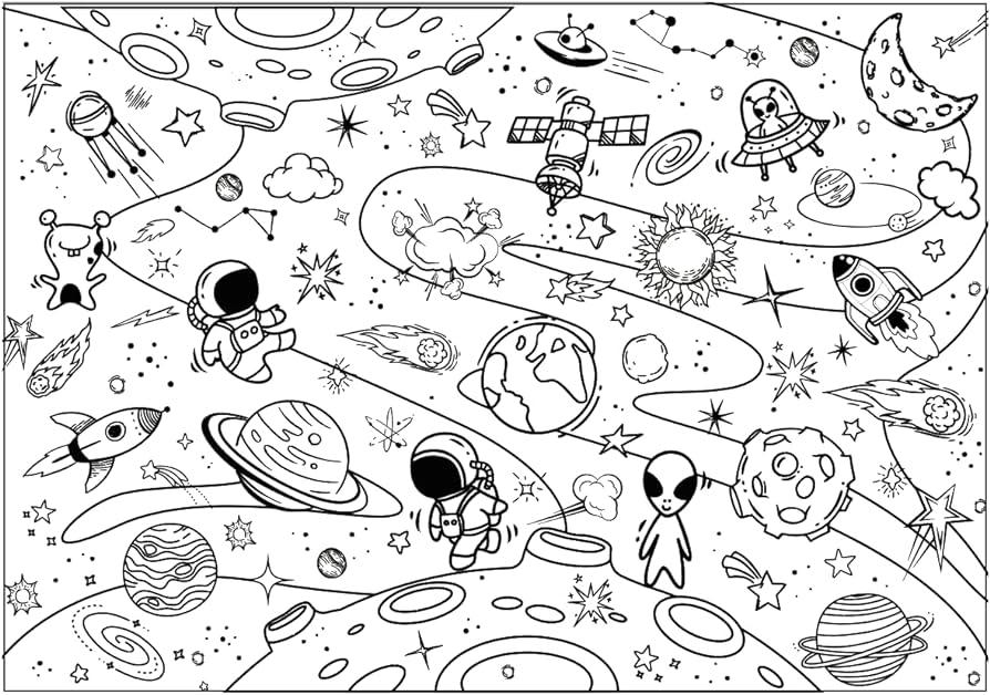 Outer space coloring books for boys girls solar system universe giant coloring poster large coloring tablecloth for kids adults gift classroom home birthday party supplies favorx inch toys
