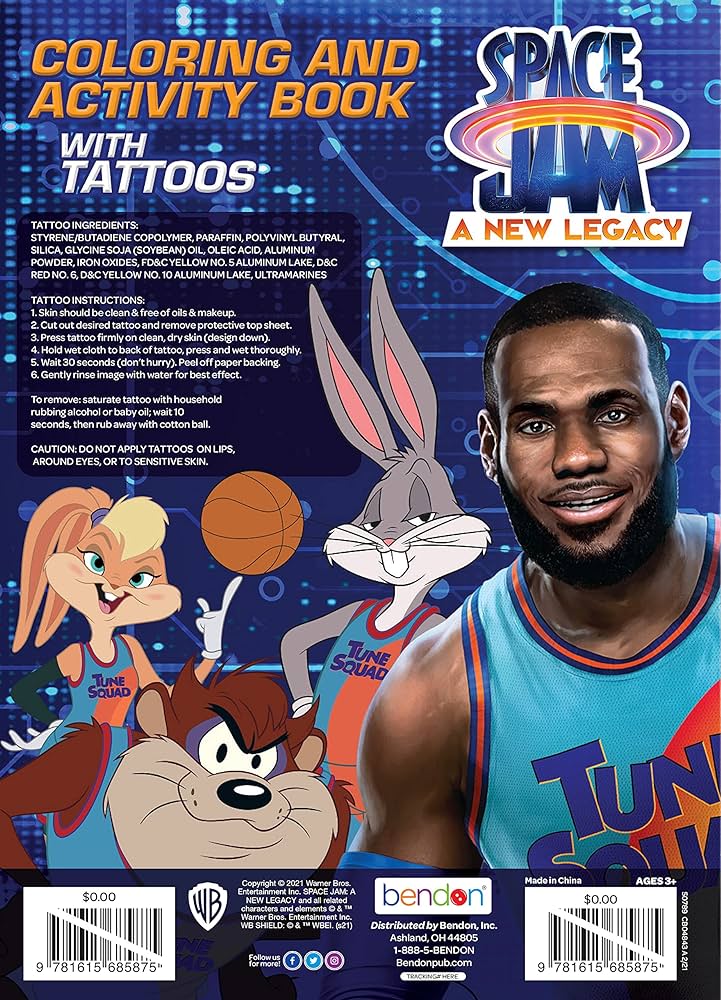 Bendon space jam a new legacy page coloring and activity book with temporary tattoos looney tunes toys games