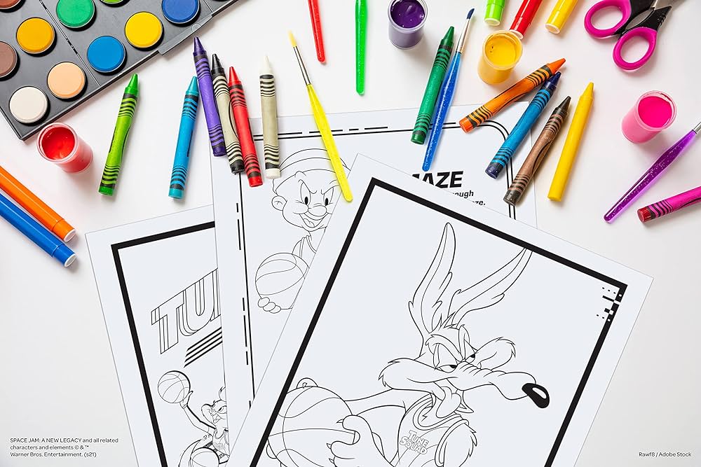 Space jam a new legacy page coloring and activity book with crayons and stickers looney tunes bendon stickers