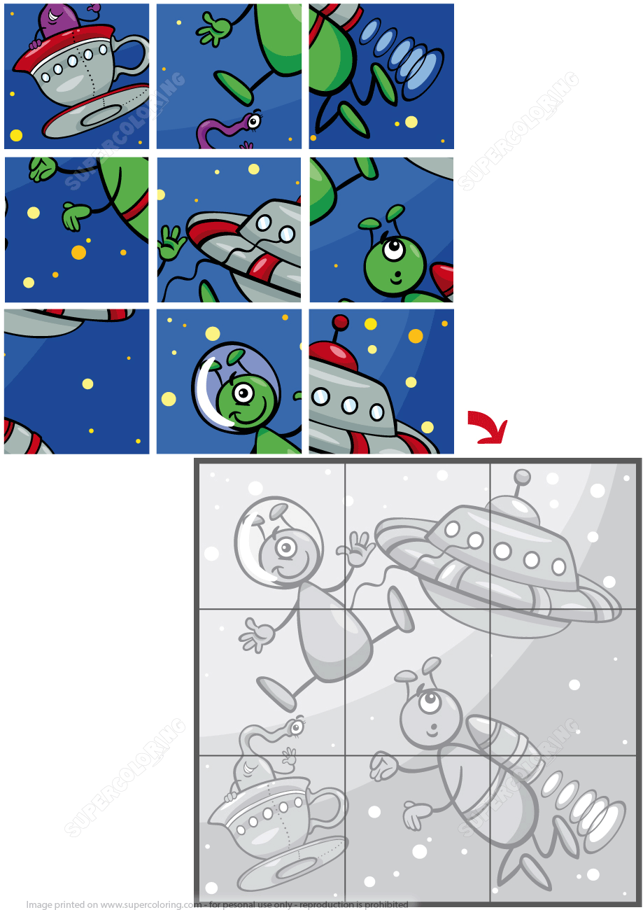 Jigsaw puzzle with aliens in space free printable puzzle games