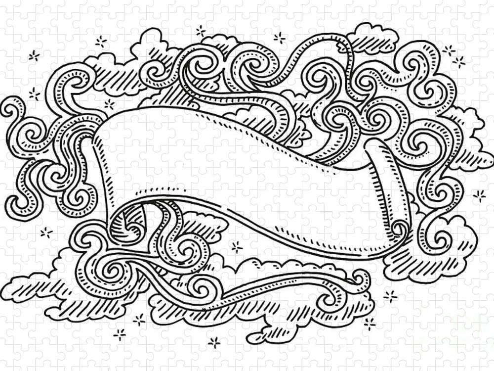 Blank banner copy space swirl decoration drawing jigsaw puzzle by frank ramspott