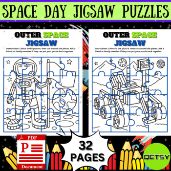 Space jigsaw coloring puzzles outer space activities space day worksheets