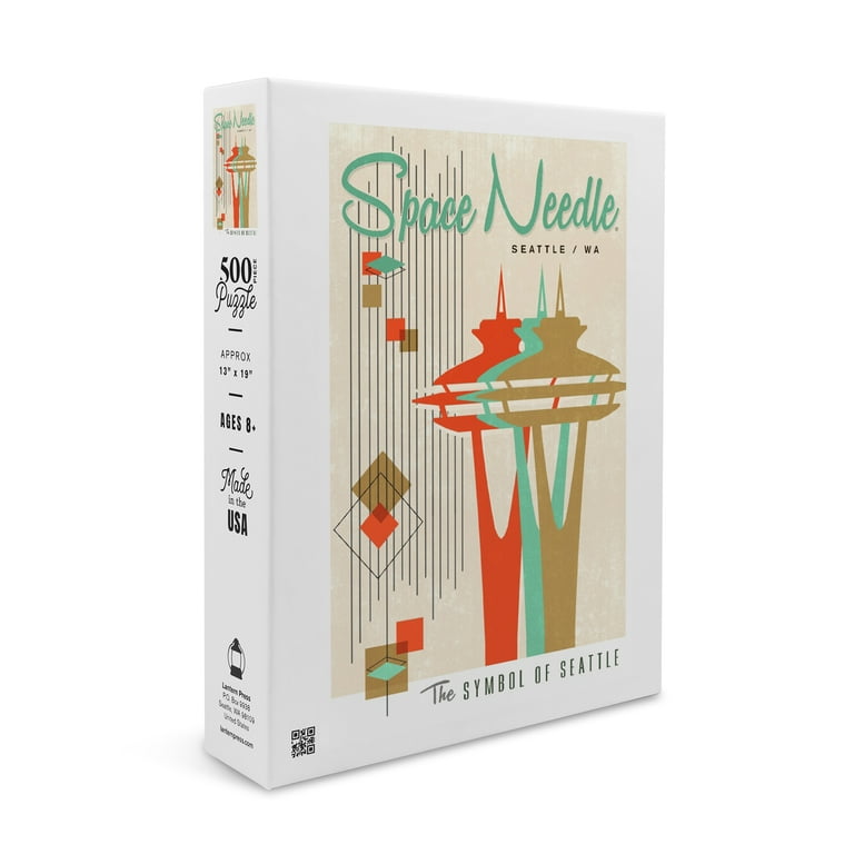 The space needle simple block color mid century modern graphic design x inches premium piece jigsaw puzzle for adults and family made in usa